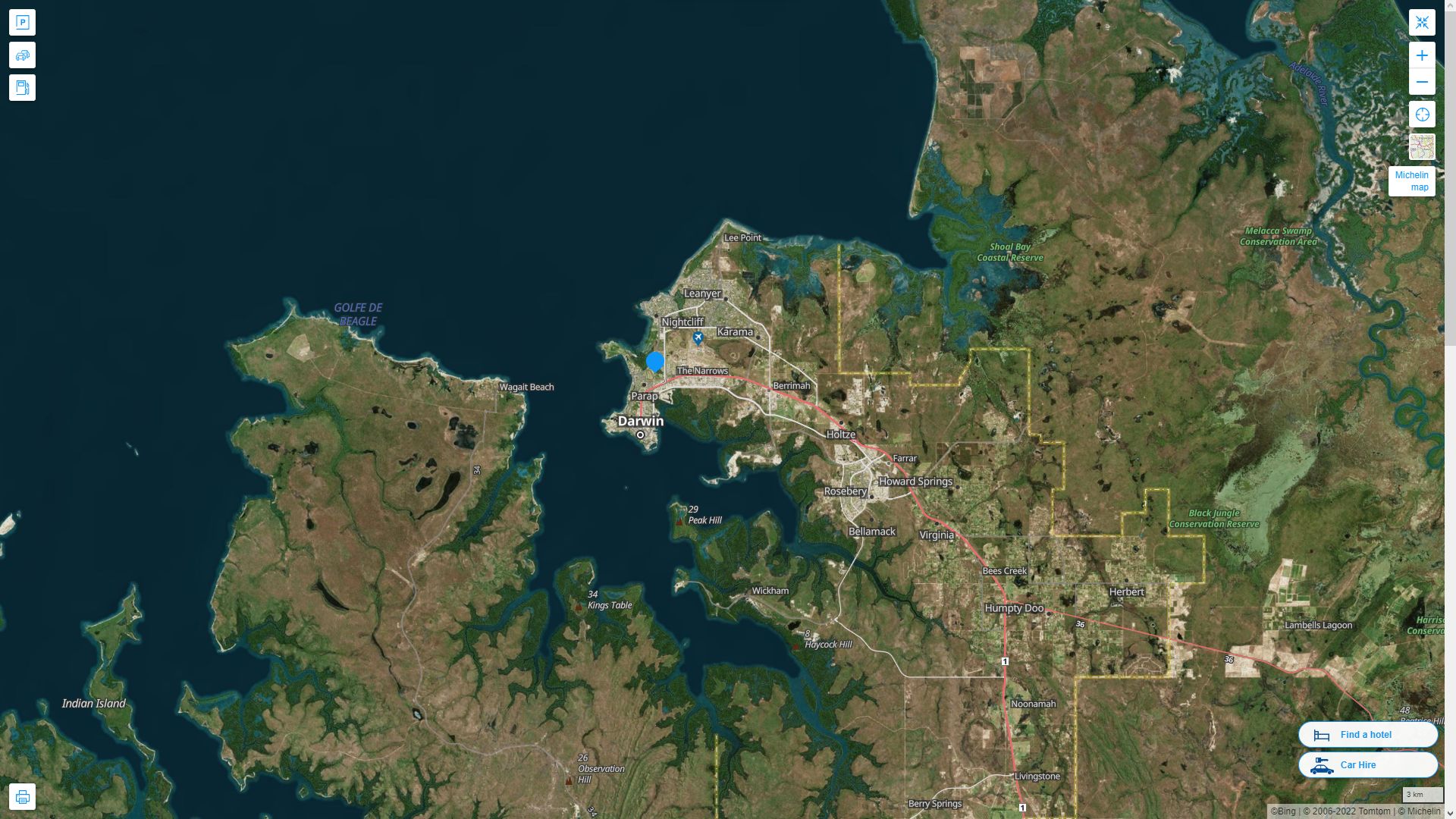 Darwin Highway and Road Map with Satellite View